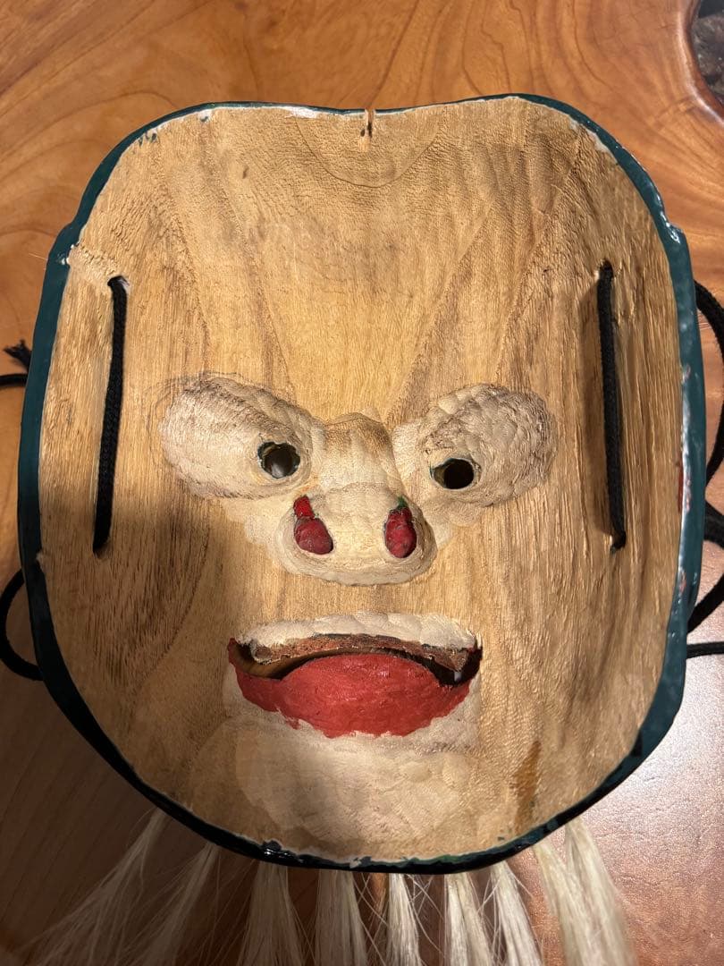 神楽面 出雲神楽 能面 緑色 木製 木彫り面 木彫り 彫刻