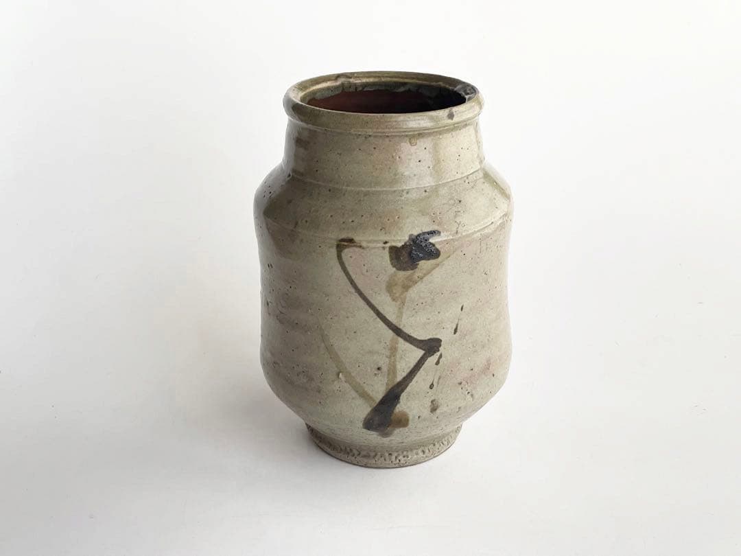 陶芸家　濱田庄司　浜田庄司　？　鉄絵　トウキビ文　花入　花瓶　箱なし　益子　民芸