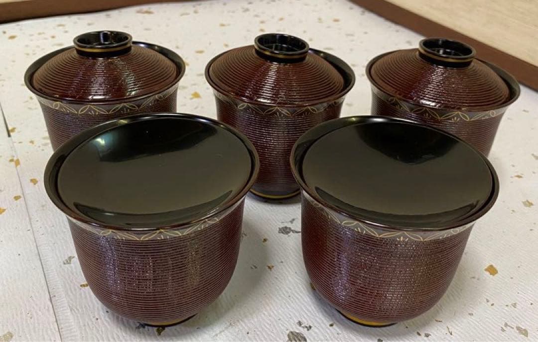 【茶道具】溜塗千筋端反箸洗　七宝（紙箱）　○