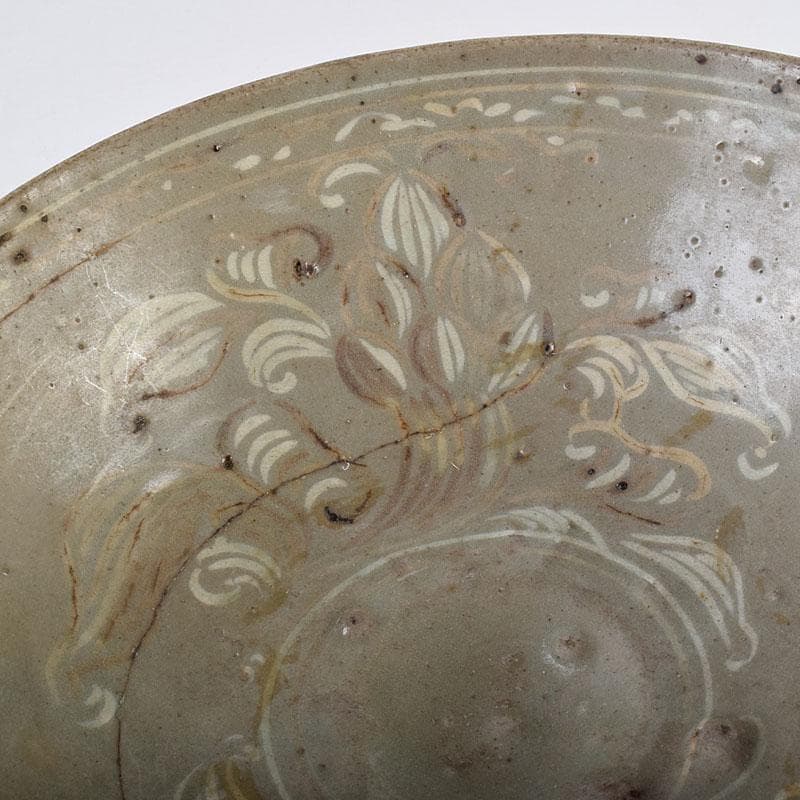 朝鮮美術　李朝　高麗青磁　象嵌花文碗　金継ぎ直し　V　R8968