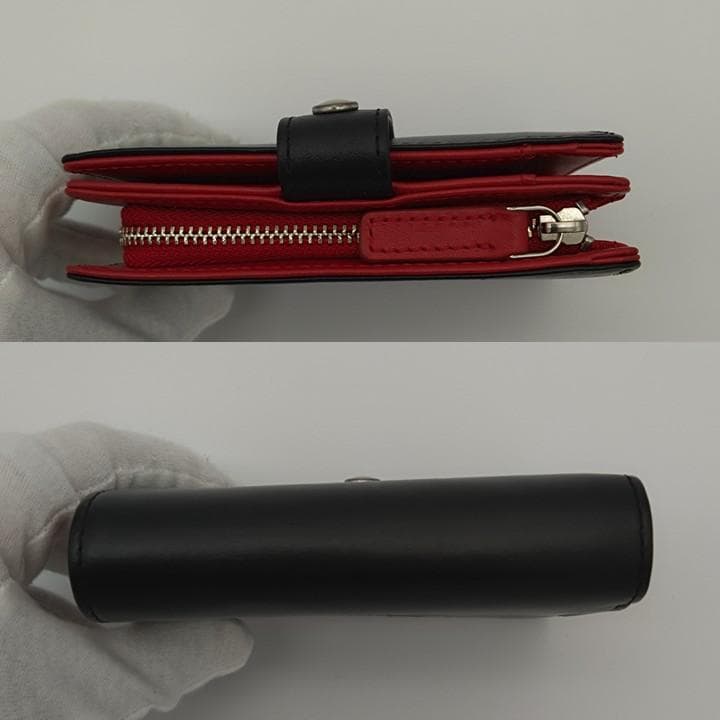 極美品 agnes b. アニエスベー 二つ折り財布 ブラック×レッド