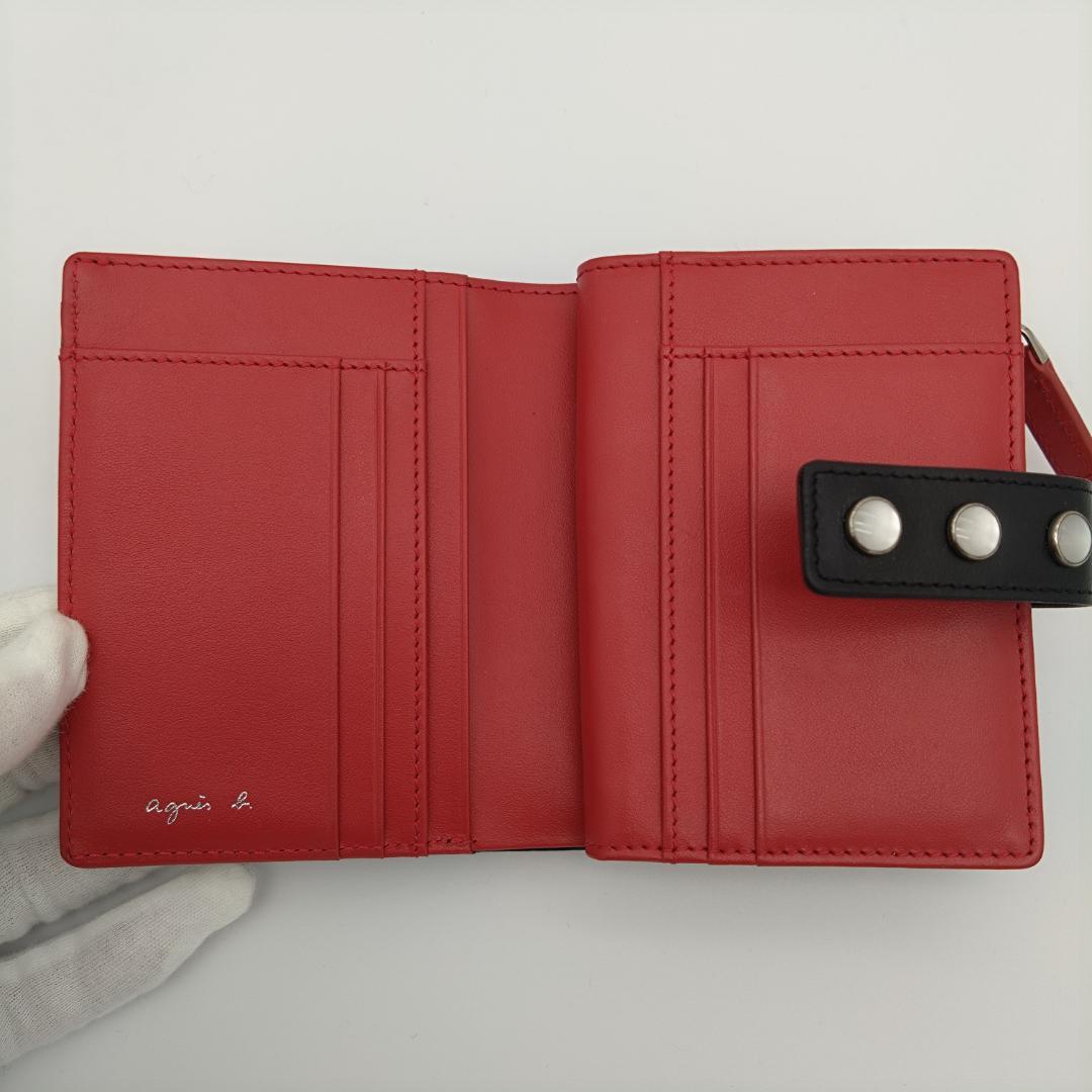 極美品 agnes b. アニエスベー 二つ折り財布 ブラック×レッド