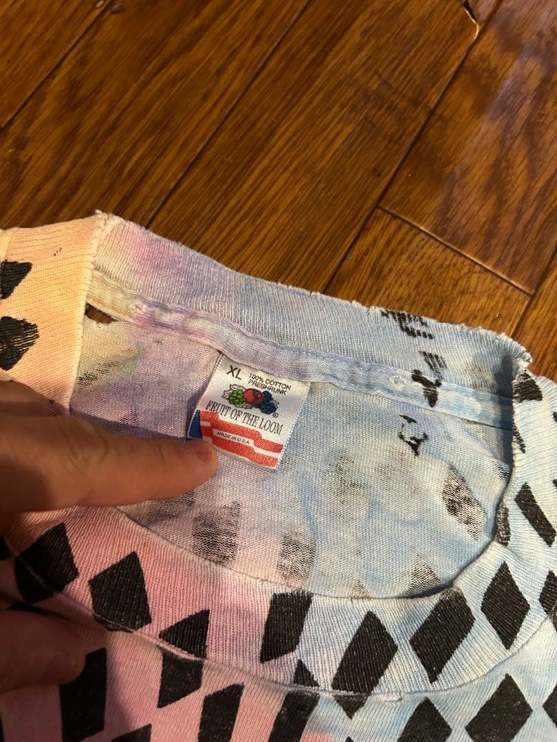 90s ビンテージ　フルーツ　チェッカー　グラフィック　幾何学模様