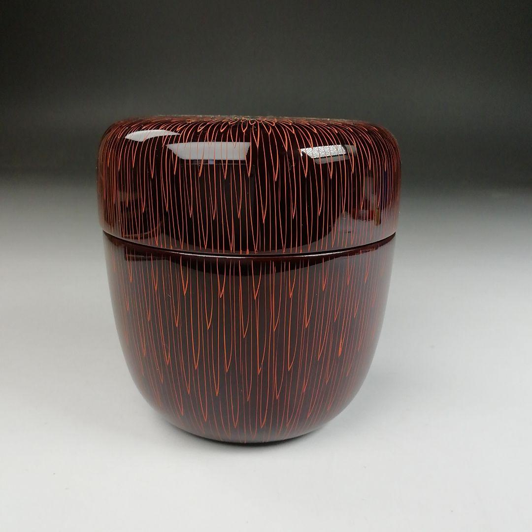 Ｔ８３３　棗　『朱菊彫り』『中棗』『関翠雲 作』　共箱　茶道具