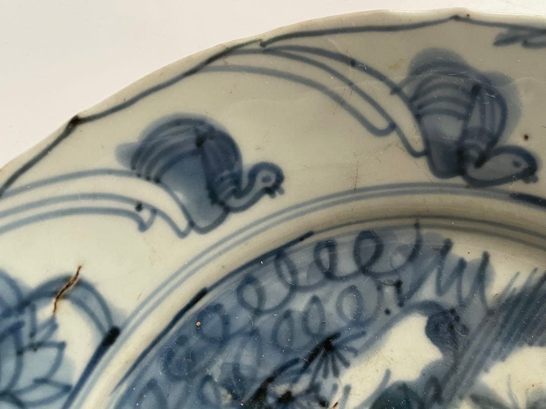 骨董　アンティーク　呉須　染付　鹿花文様　七寸皿　漳州窯　明　呉須手