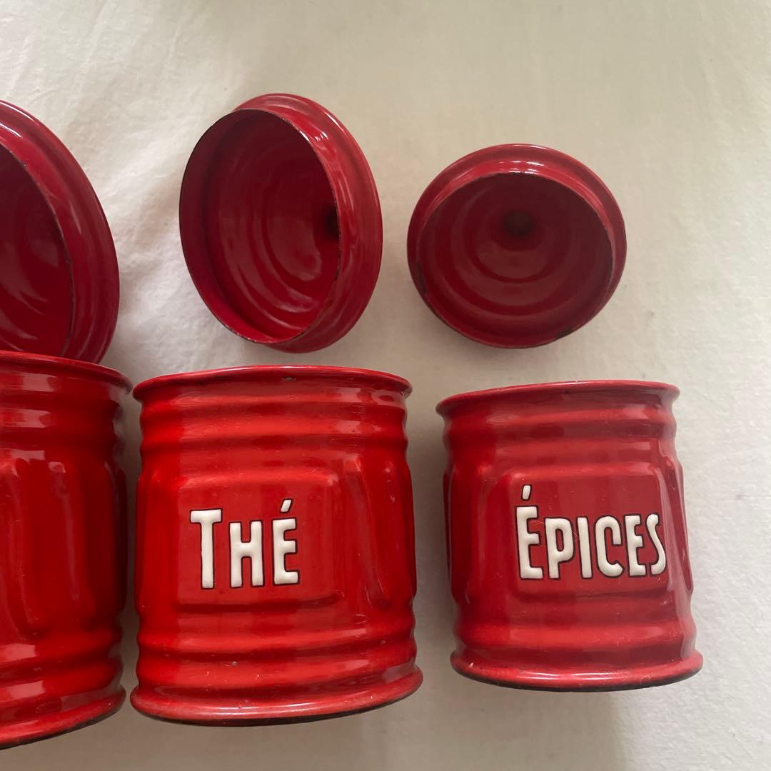 ‼️SALE開催‼️ビンテージ赤ホーローキャニスター　6個セット　キッチン雑貨