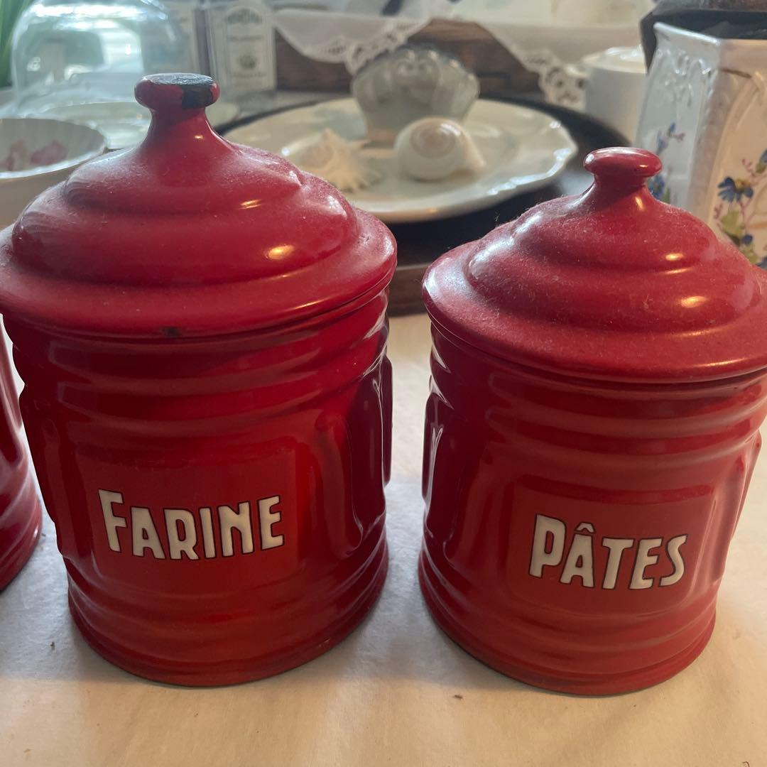 ‼️SALE開催‼️ビンテージ赤ホーローキャニスター　6個セット　キッチン雑貨