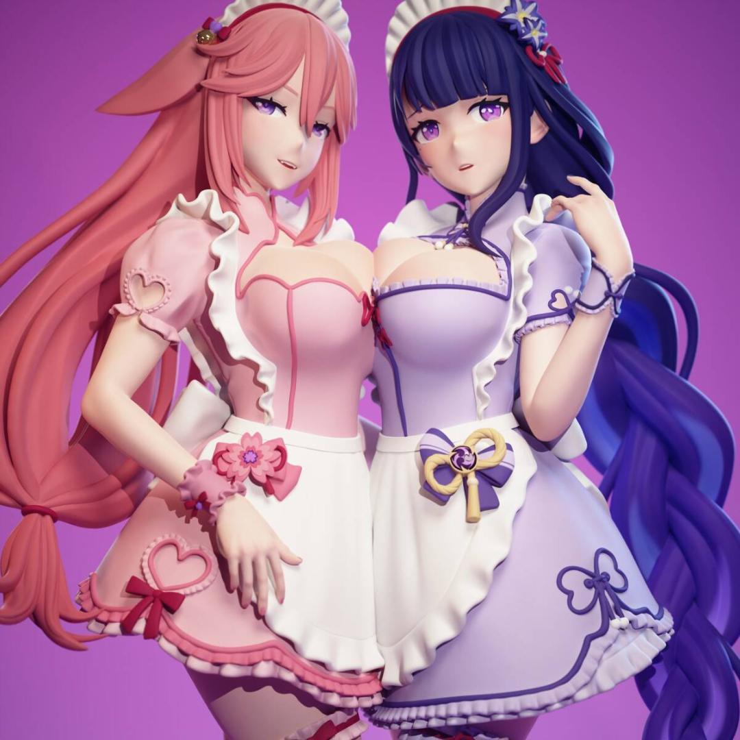 未塗装未組立　ガレキ　ガレージキット　フィギュア　原神　雷電将軍　八重神子　影