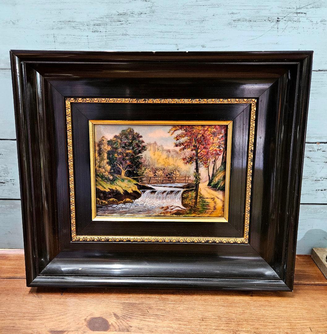 フランスアンティーク リモージュ エナメル絵画 陶器画 額装 P.Bonnet作