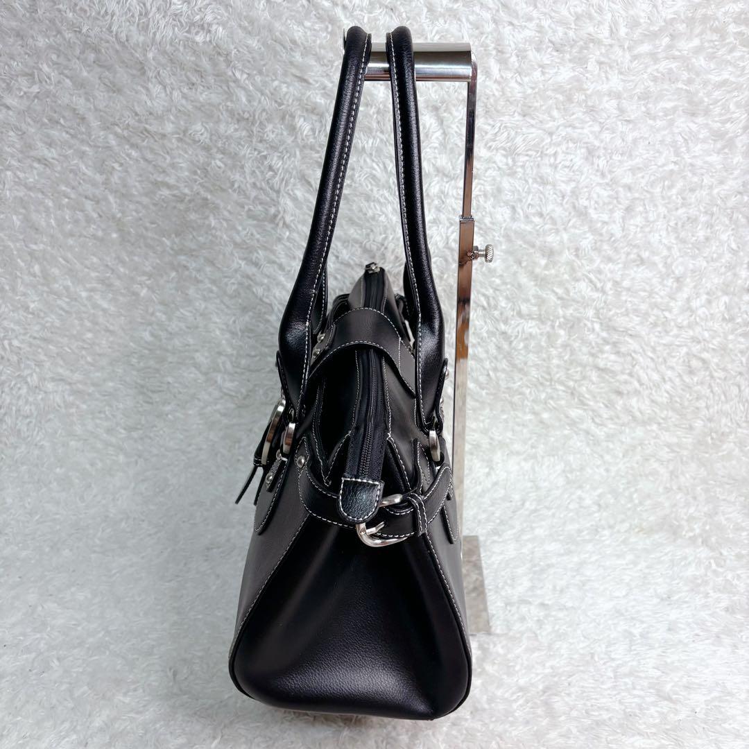 未使用級 濱野 HAMANO 本革 ハンドバッグ 黒 日本製 上品