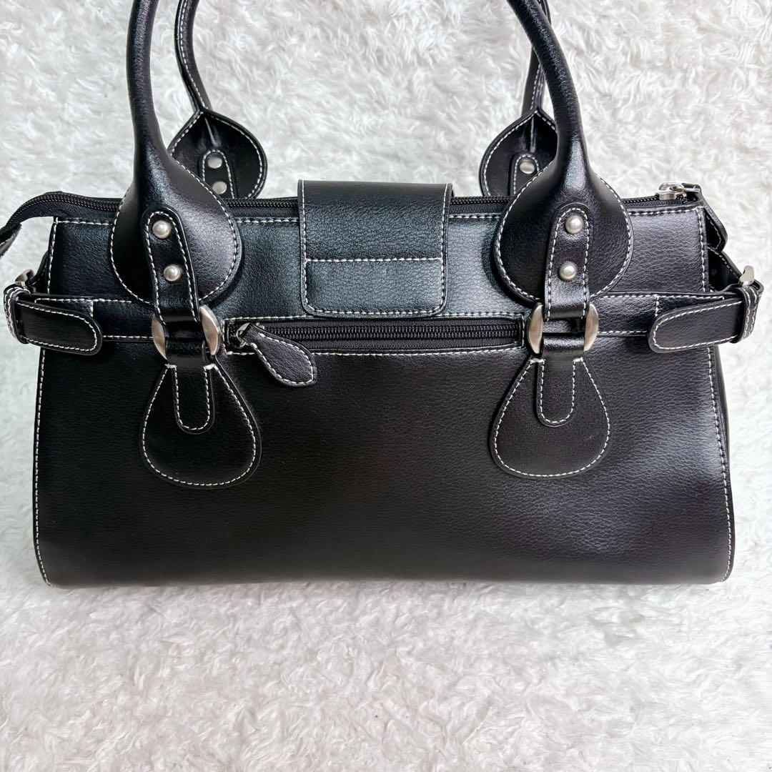 未使用級 濱野 HAMANO 本革 ハンドバッグ 黒 日本製 上品