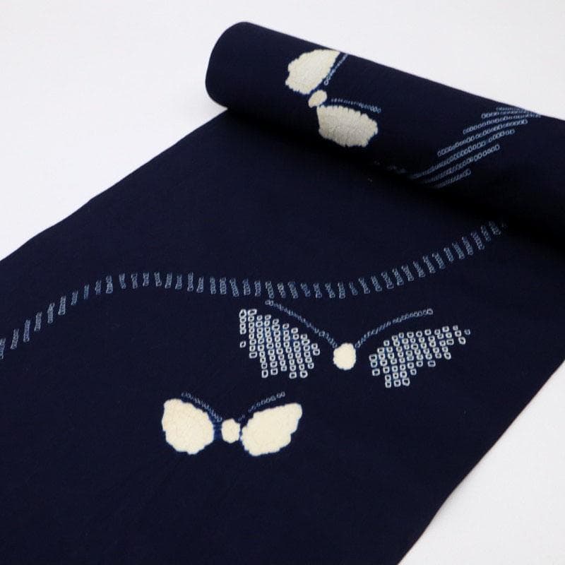 《反物『有松しぼり』浴衣■蝶の舞姿◆濃紺■お仕立て可◆夏着物■反25-172》