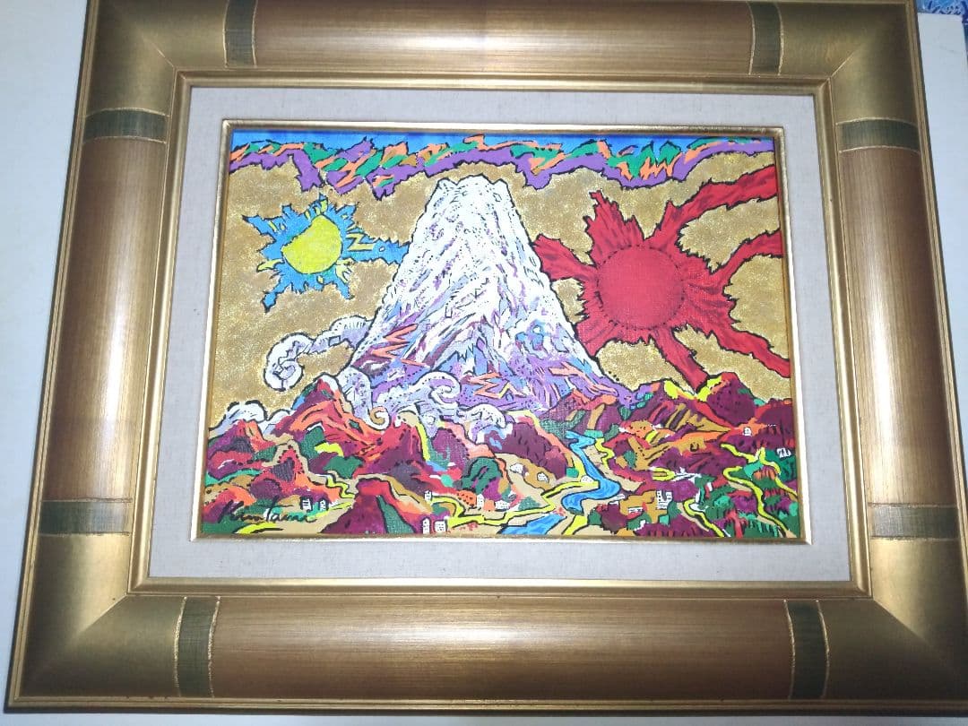 絹谷幸二、絵画、油彩４号ミックストメディア日月白雪富士、肉筆、新品額縁、片岡球子