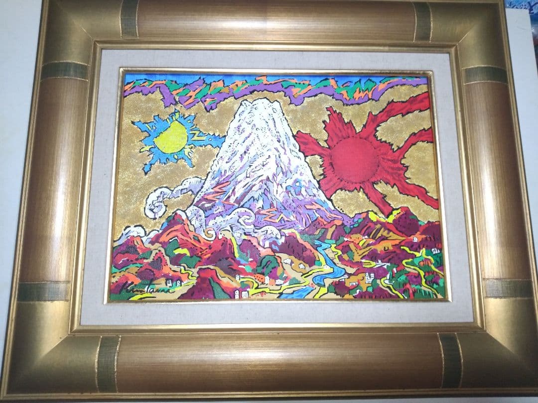 絹谷幸二、絵画、油彩４号ミックストメディア日月白雪富士、肉筆、新品額縁、片岡球子