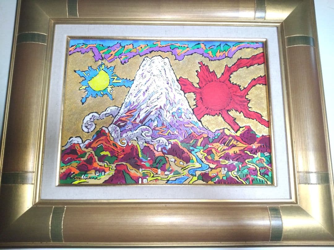 絹谷幸二、絵画、油彩４号ミックストメディア日月白雪富士、肉筆、新品額縁、片岡球子