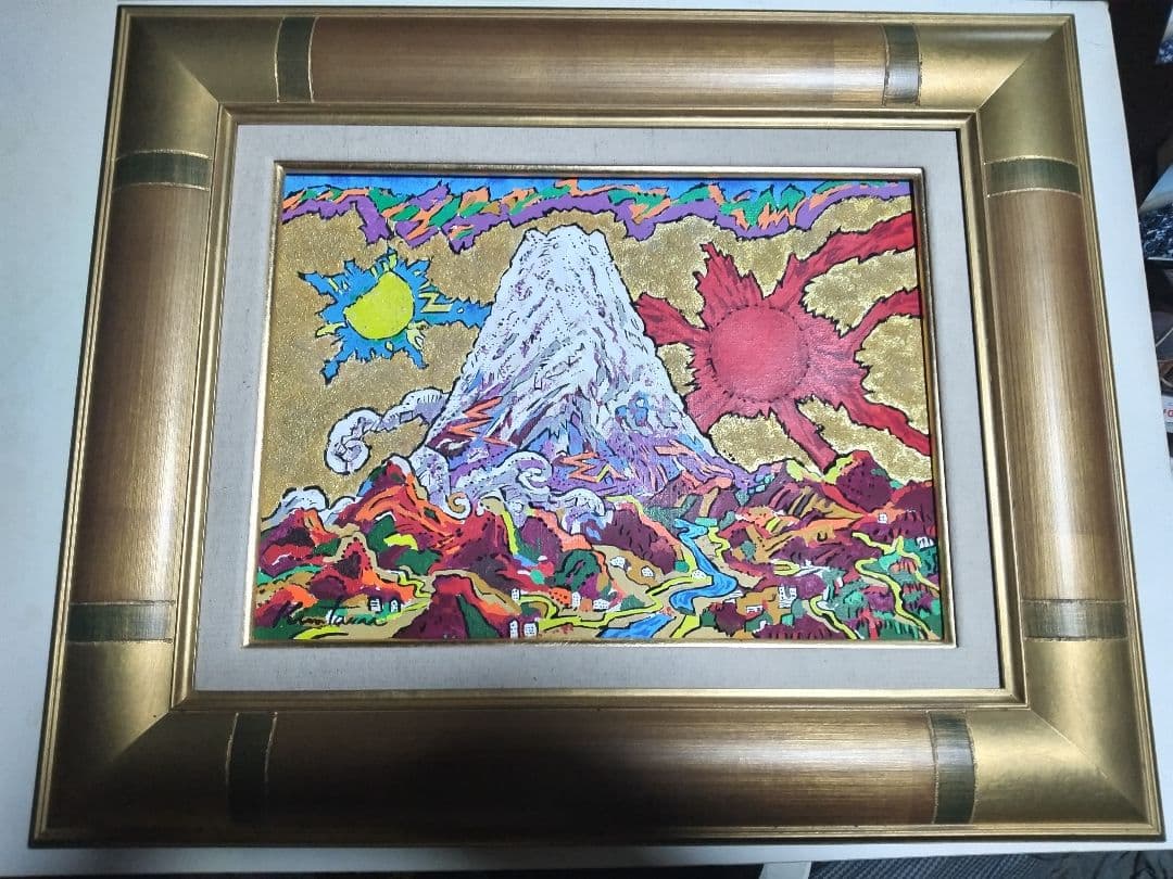 絹谷幸二、絵画、油彩４号ミックストメディア日月白雪富士、肉筆、新品額縁、片岡球子