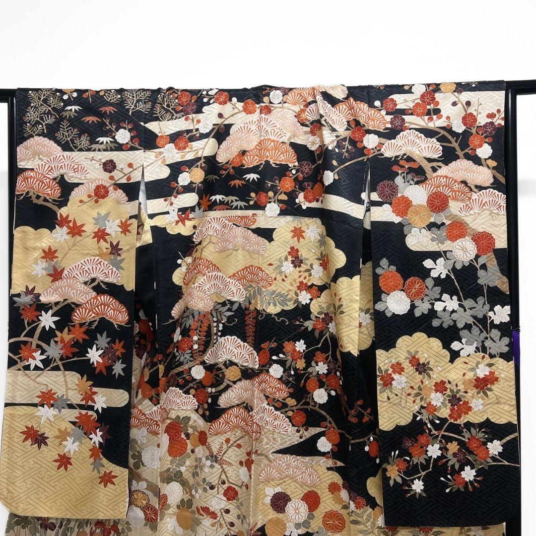 振袖　金駒刺繍　紗綾形地紋　菊花　松竹梅　霞　成人式　着物　083a p