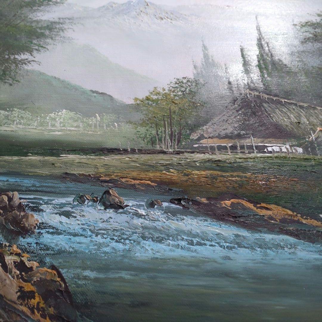 大きめ油絵　油彩画　美しい風景画　作者不明　額縁入り