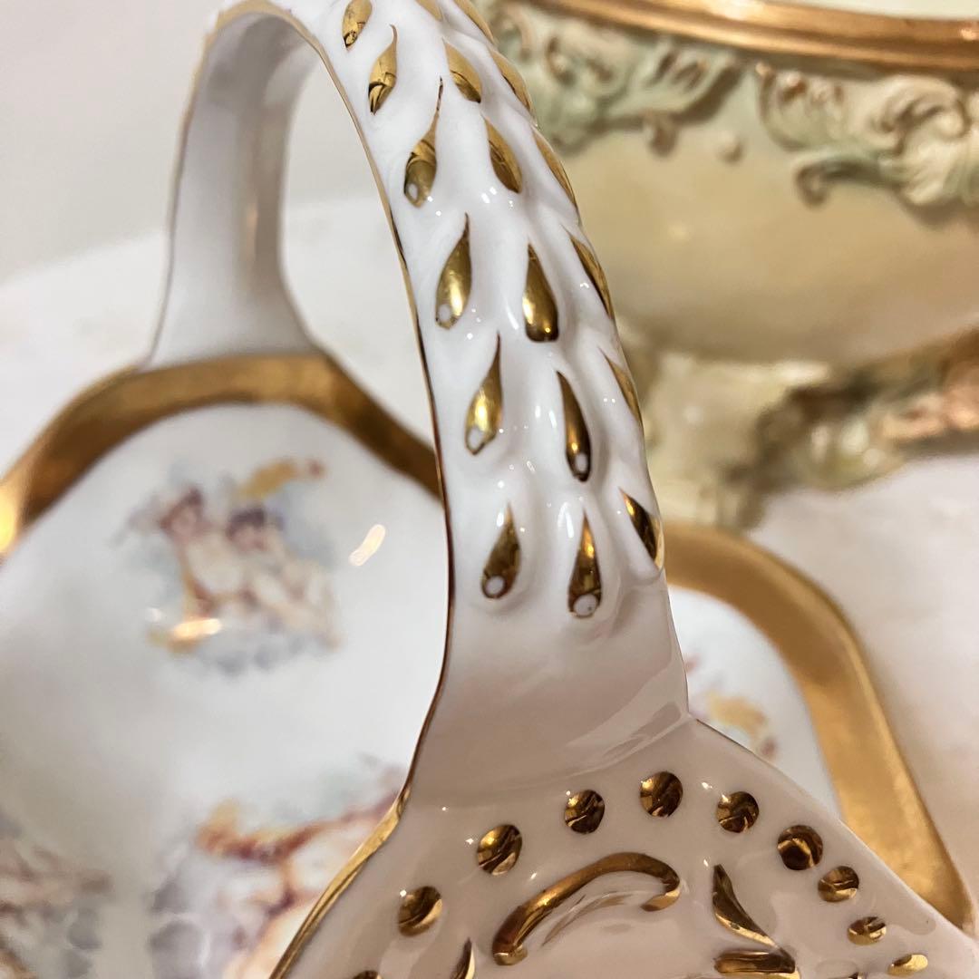 イタリア製 天使 エンジェル アンティーク調 置物 小物入れ／陶器製バスケット