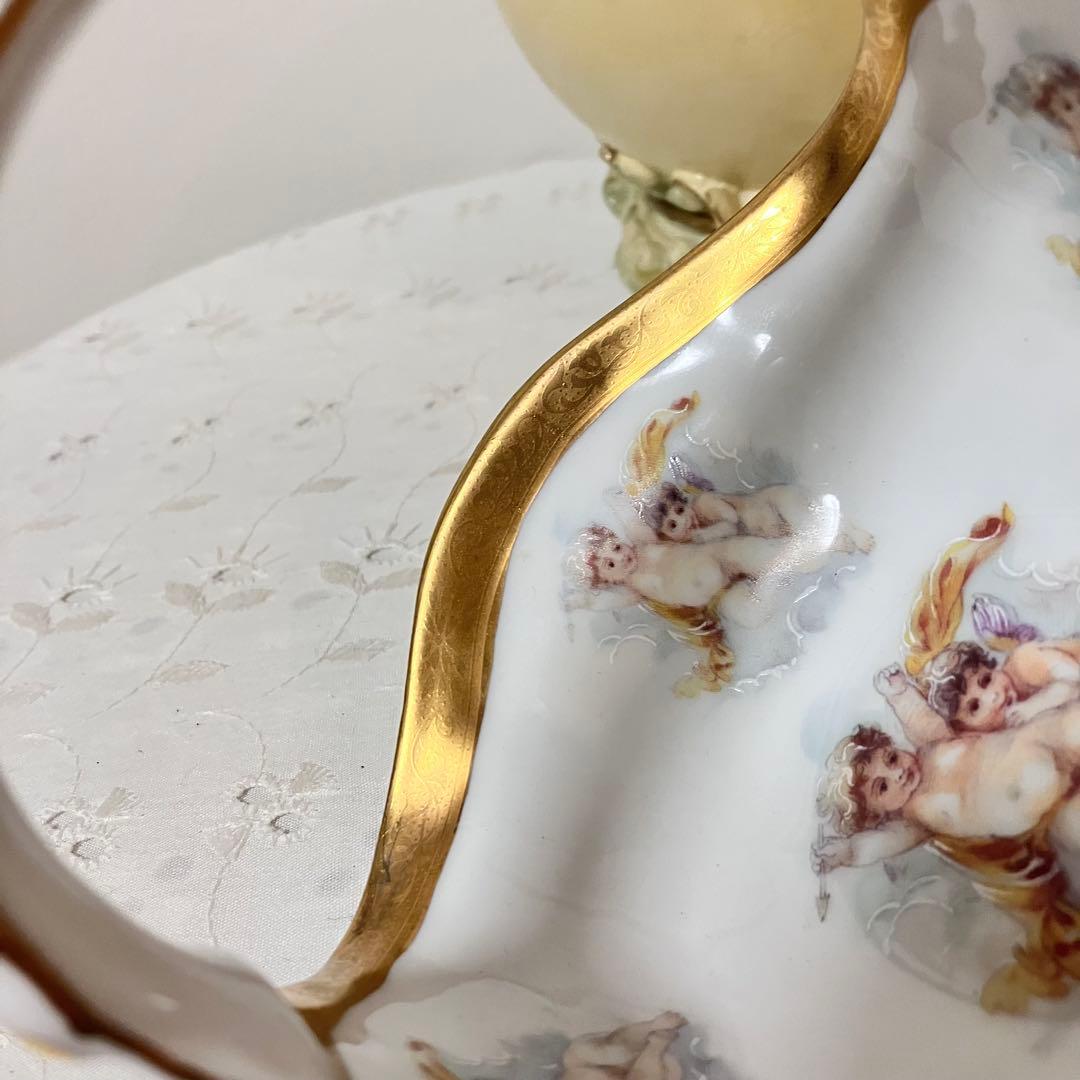 イタリア製 天使 エンジェル アンティーク調 置物 小物入れ／陶器製バスケット