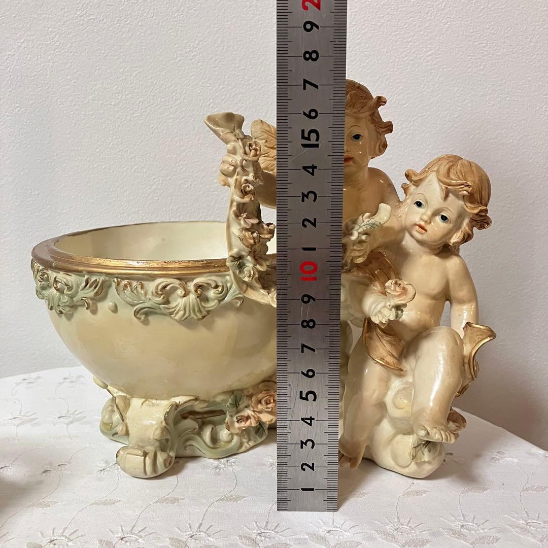 イタリア製 天使 エンジェル アンティーク調 置物 小物入れ／陶器製バスケット
