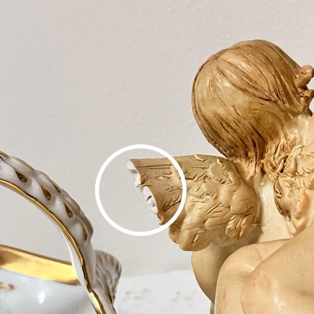 イタリア製 天使 エンジェル アンティーク調 置物 小物入れ／陶器製バスケット