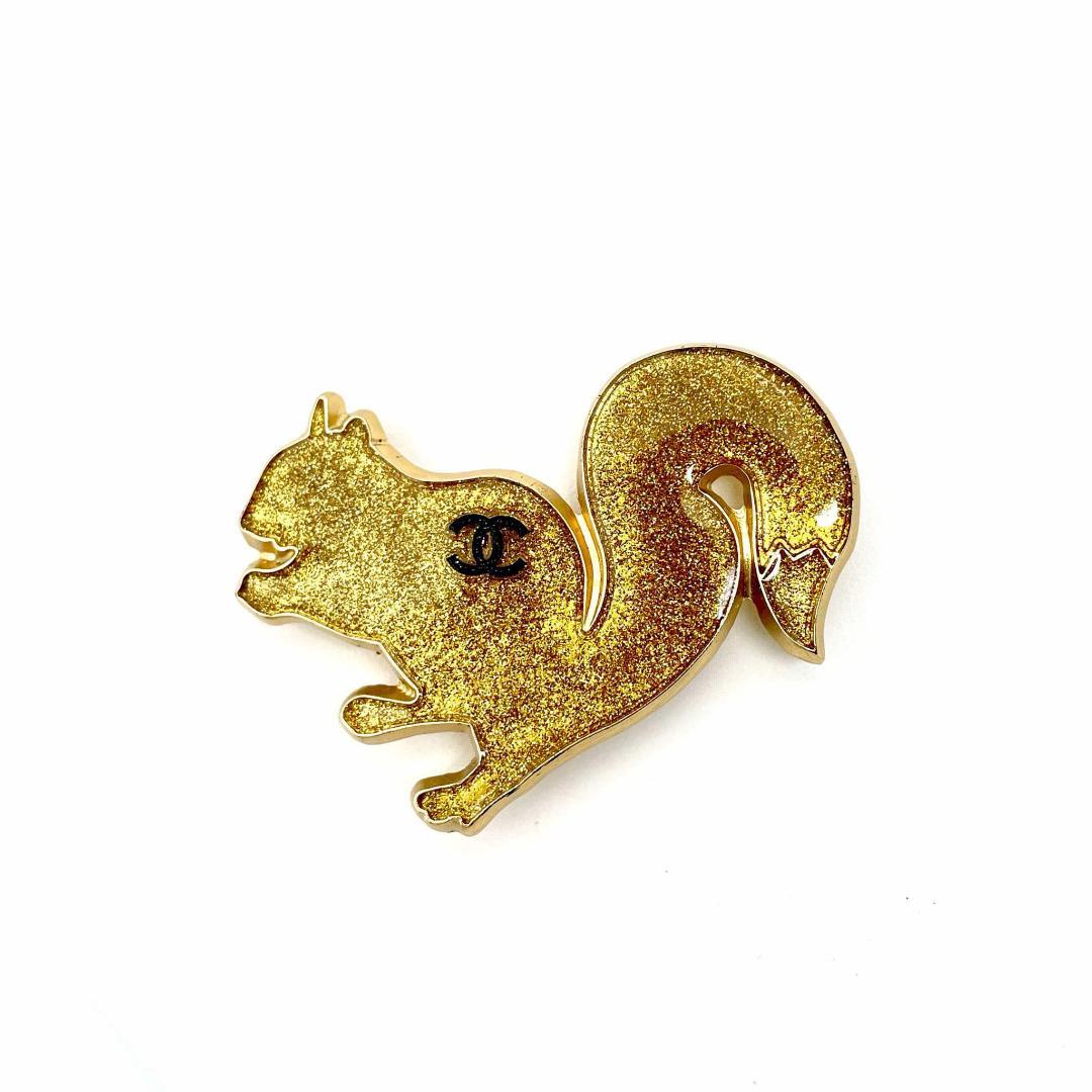 訳あり シャネル ココマーク ブローチ リス エナメル GP ゴールド 05A