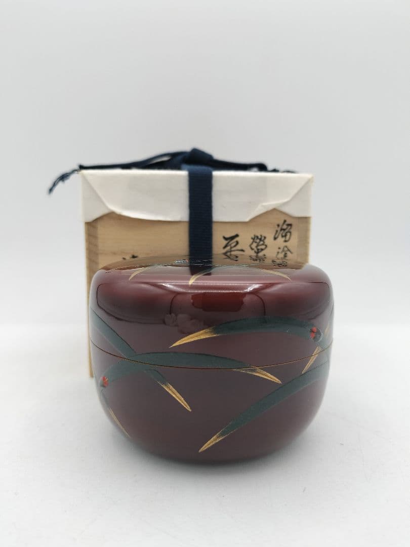 b893【新品・未使用】平棗 溜塗　蛍 前田清峰 木箱 茶道具