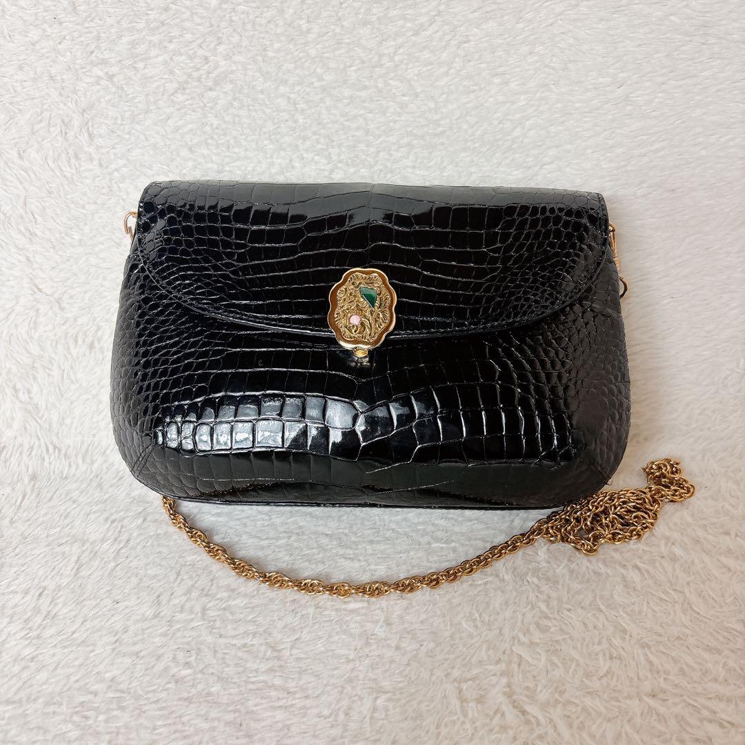 濱野 ハマノ 2way クロコダイル チェーン ショルダーバッグ サンピエトロ