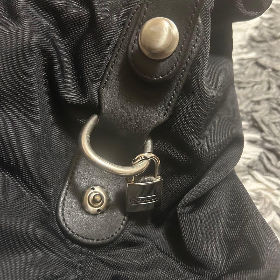 coach ボストンバッグ 黒 ナイロン レザー