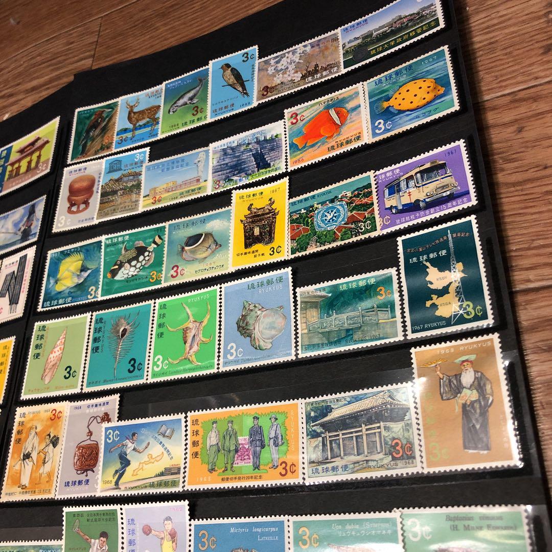 琉球切手138種コレクション！貝、蟹、民芸、文化財、年賀、舞踊切手等　鑑賞シート