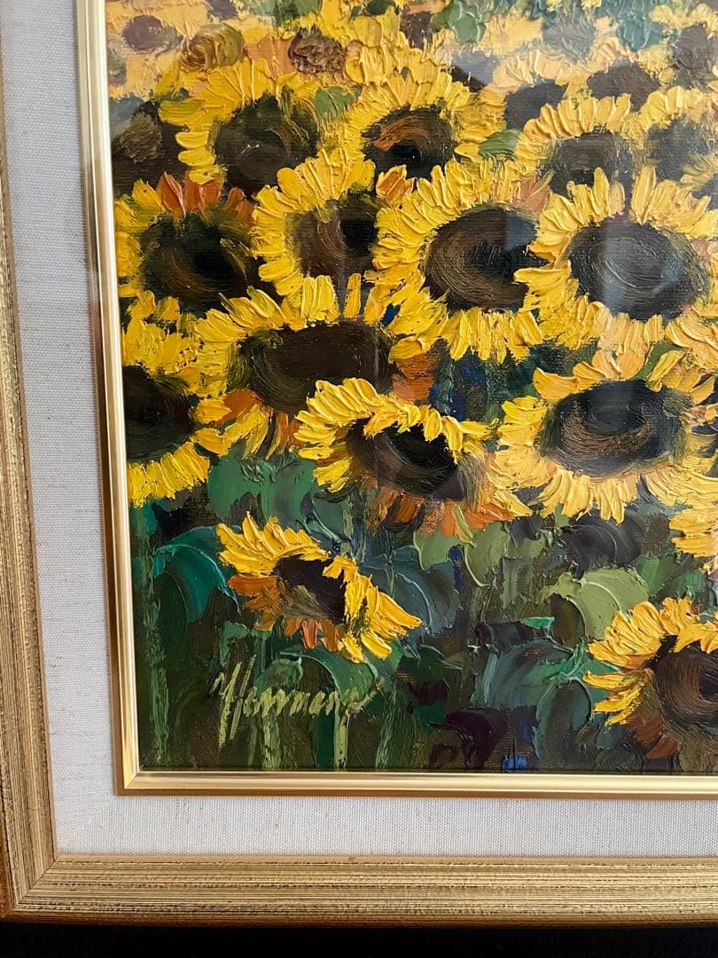 真作 油彩肉筆画　ウット・エルマン　『ひまわり畑のヴィラ』