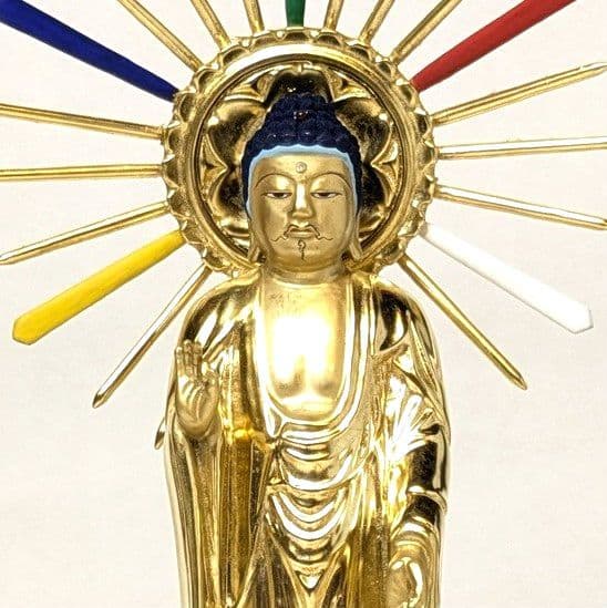 【値下げ・新品】 阿弥陀如来立像　純金箔　極彩色　総高さ約26.5㎝　阿弥陀