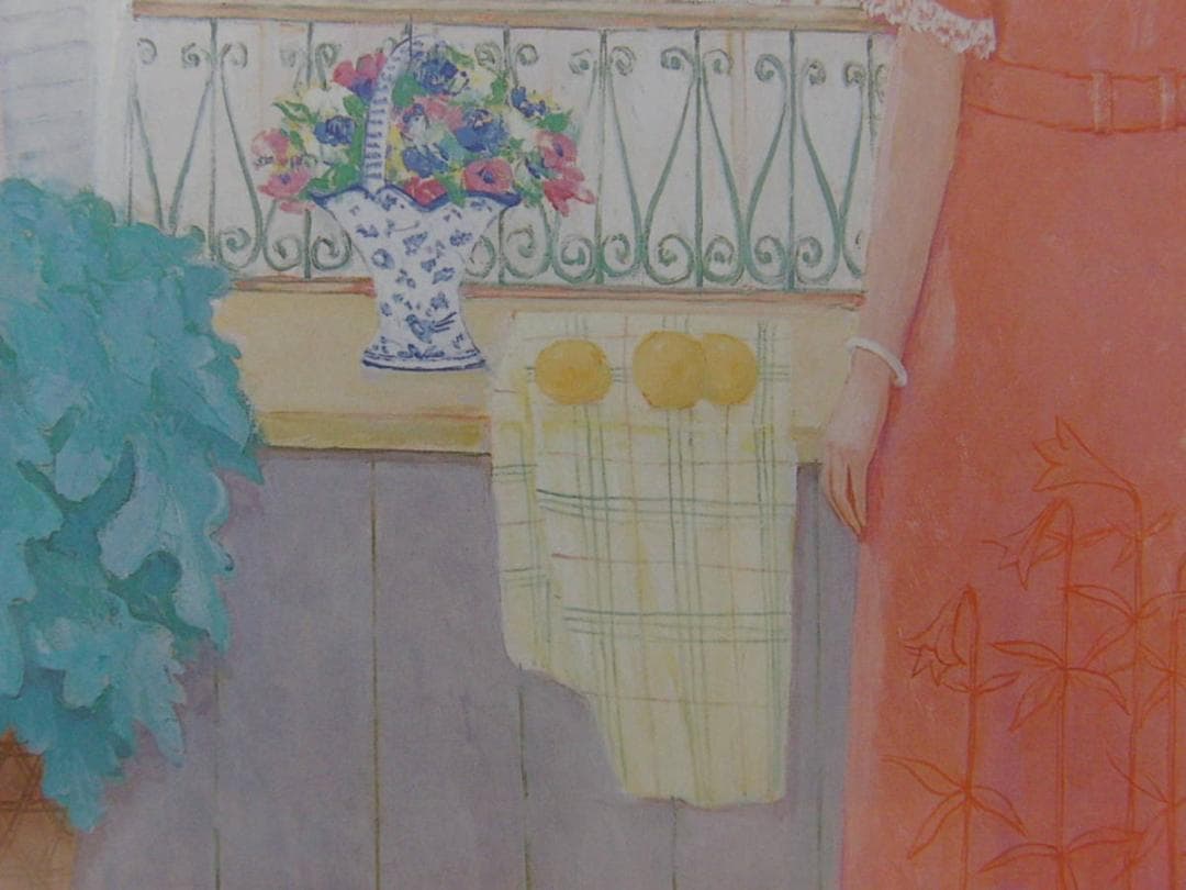 吉尾房子、【旅の日（ミコノス島にて）】、希少な額装用画集より