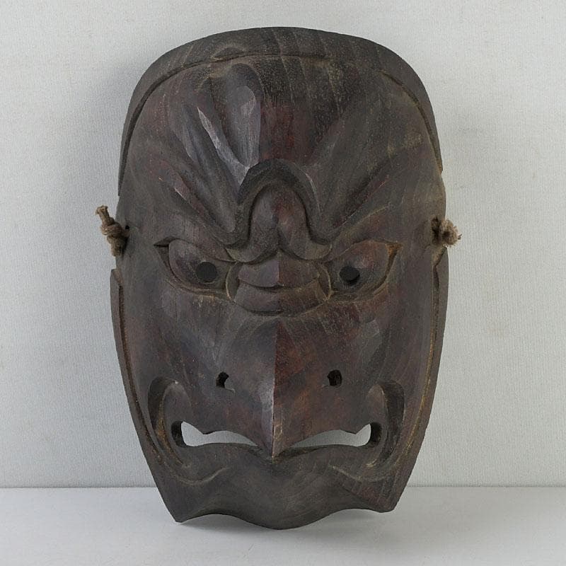 時代木彫面　能面　烏天狗　獣面　神楽面　M　9597