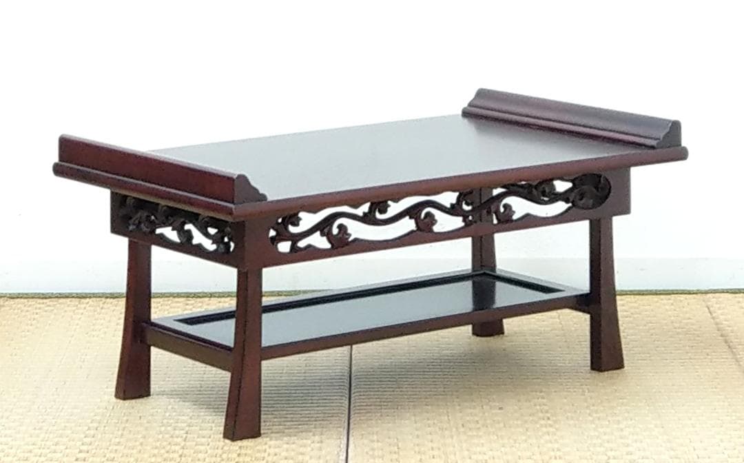 木製 唐木 花梨 透かし彫り 棚付き 折りたたみ 文机 文台 小机 経机 経台