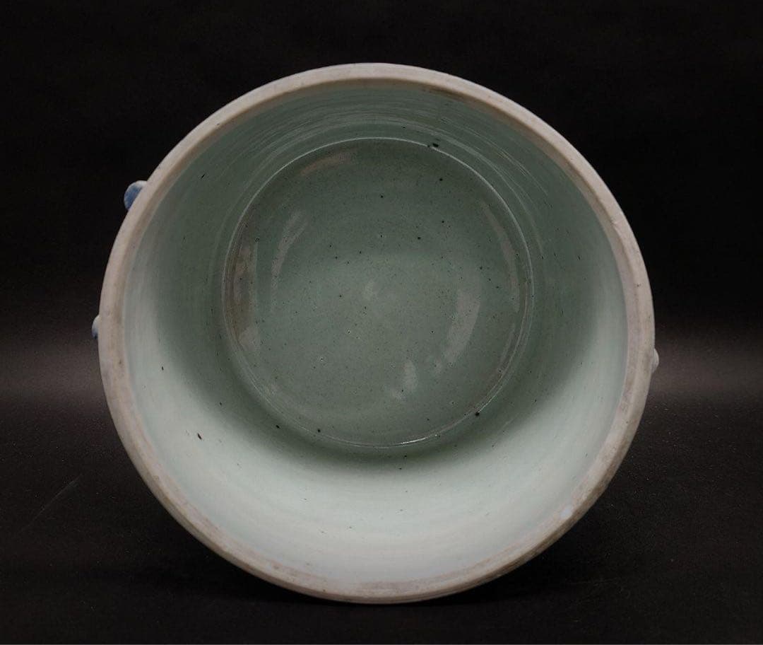 中國美術 古玩 双耳竹纹样壺 青華染付 水指し