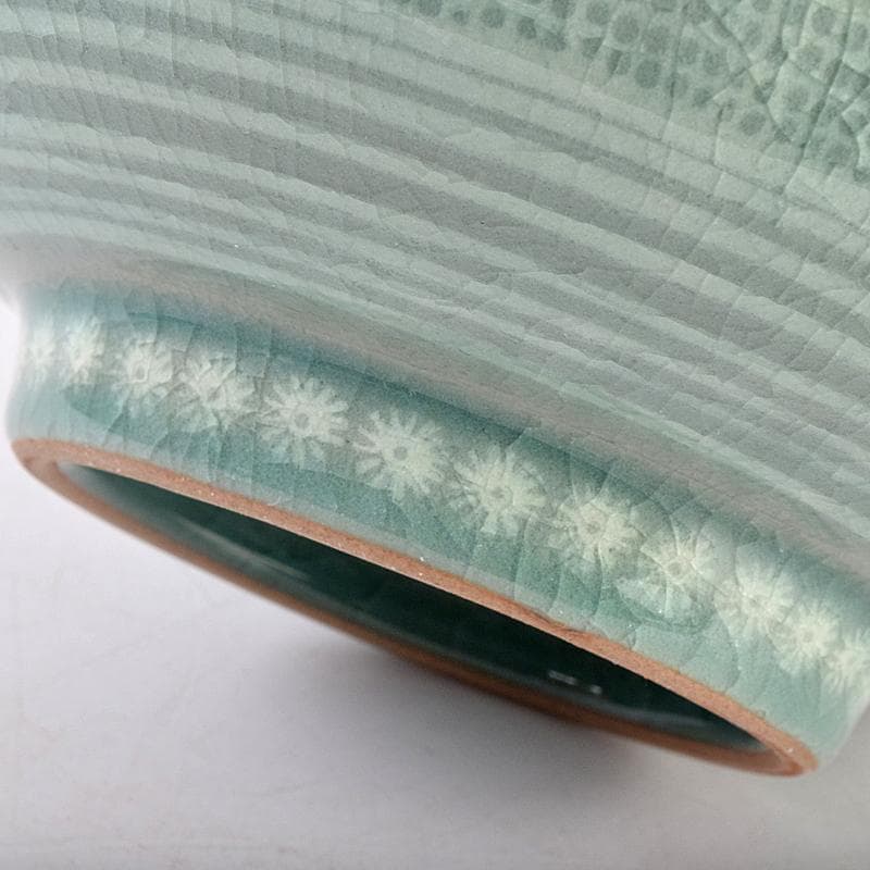 韓国人間文化財　柳海剛（柳根瀅）作　高麗青磁　象嵌　水指　共箱　M　R8896B