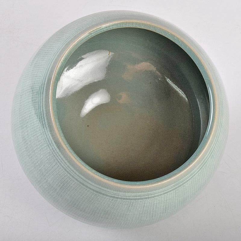 韓国人間文化財　柳海剛（柳根瀅）作　高麗青磁　象嵌　水指　共箱　M　R8896B