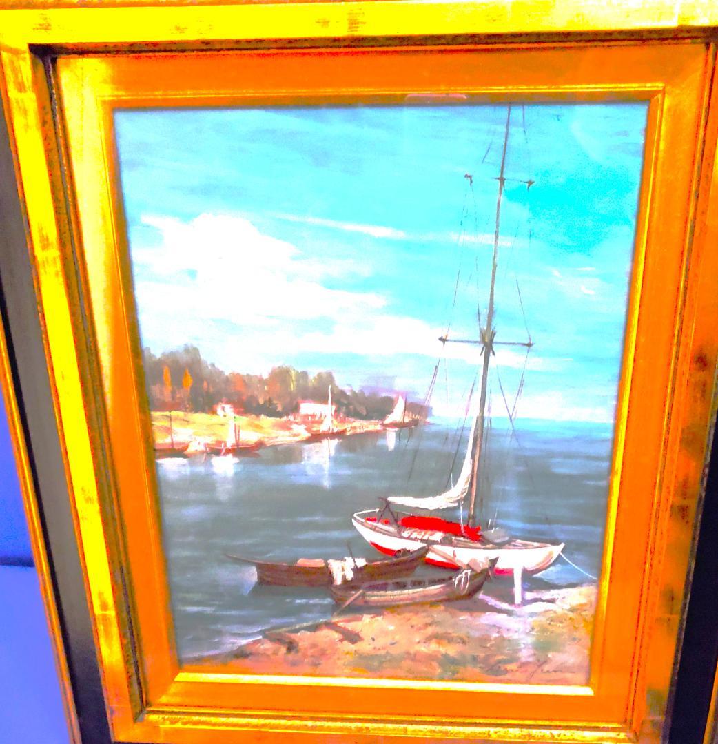 伊東熙寿作品 船 油彩画 フレーム付き