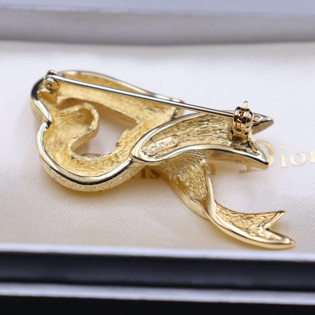 極美品❁︎ディオール ハート リボン ブローチ