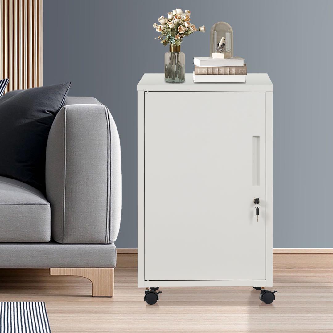 【新品】キャスター付きスチールデスクワゴン 鍵/引出し付き