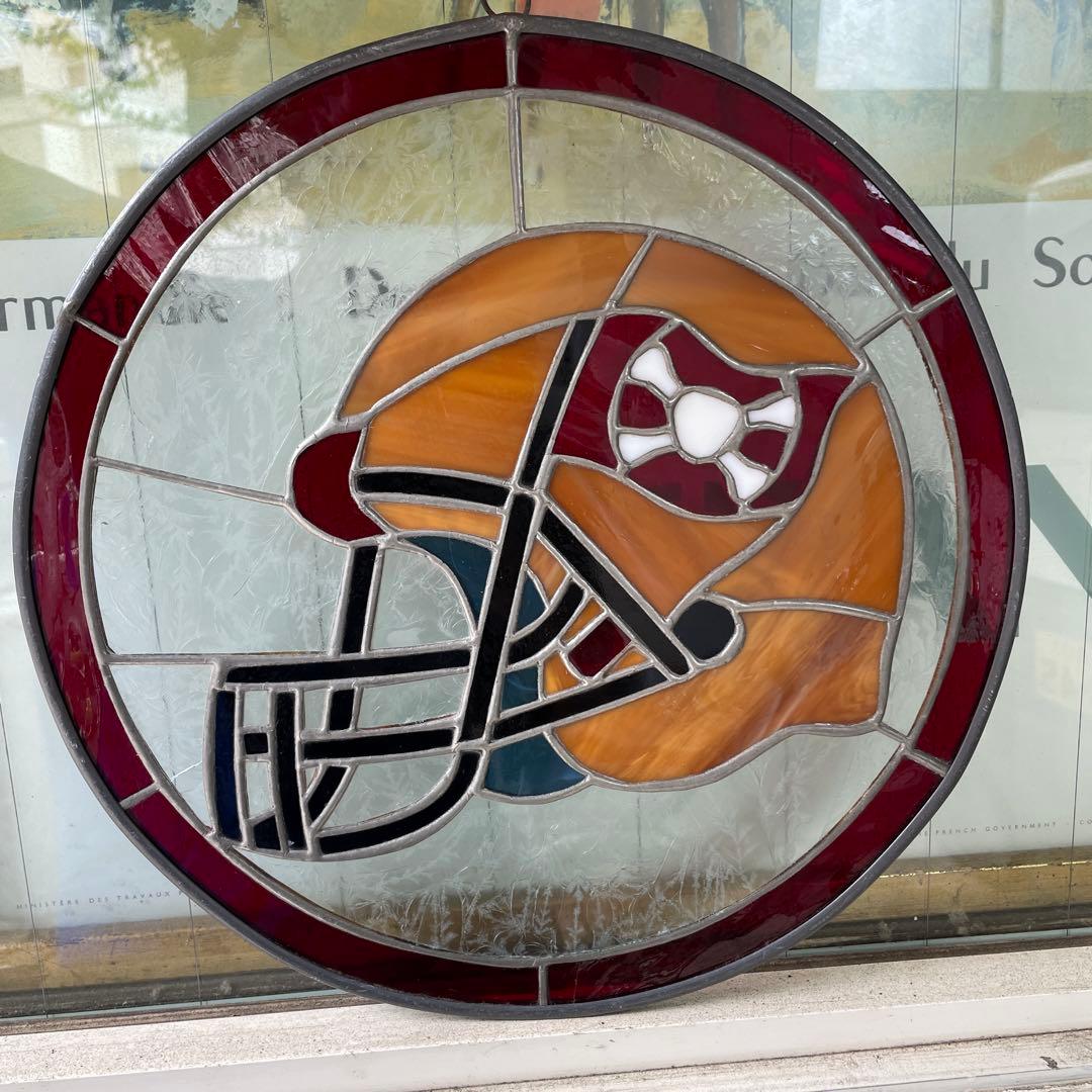 70s〜アメリカアンティーク　アメフトのステンドグラス壁掛けUSAヴィンテージ