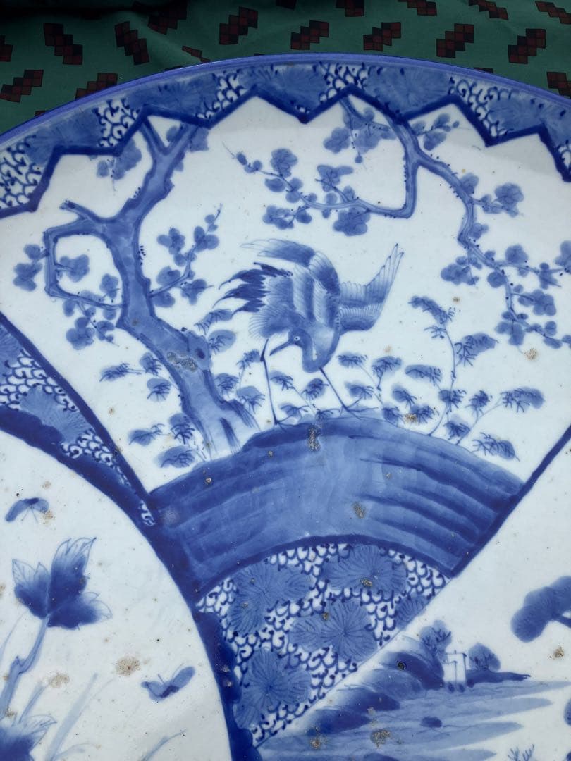 旧家蔵出し品　古伊万里　特大大皿　唐草　牡丹に鳥　松竹鶴　飾り皿