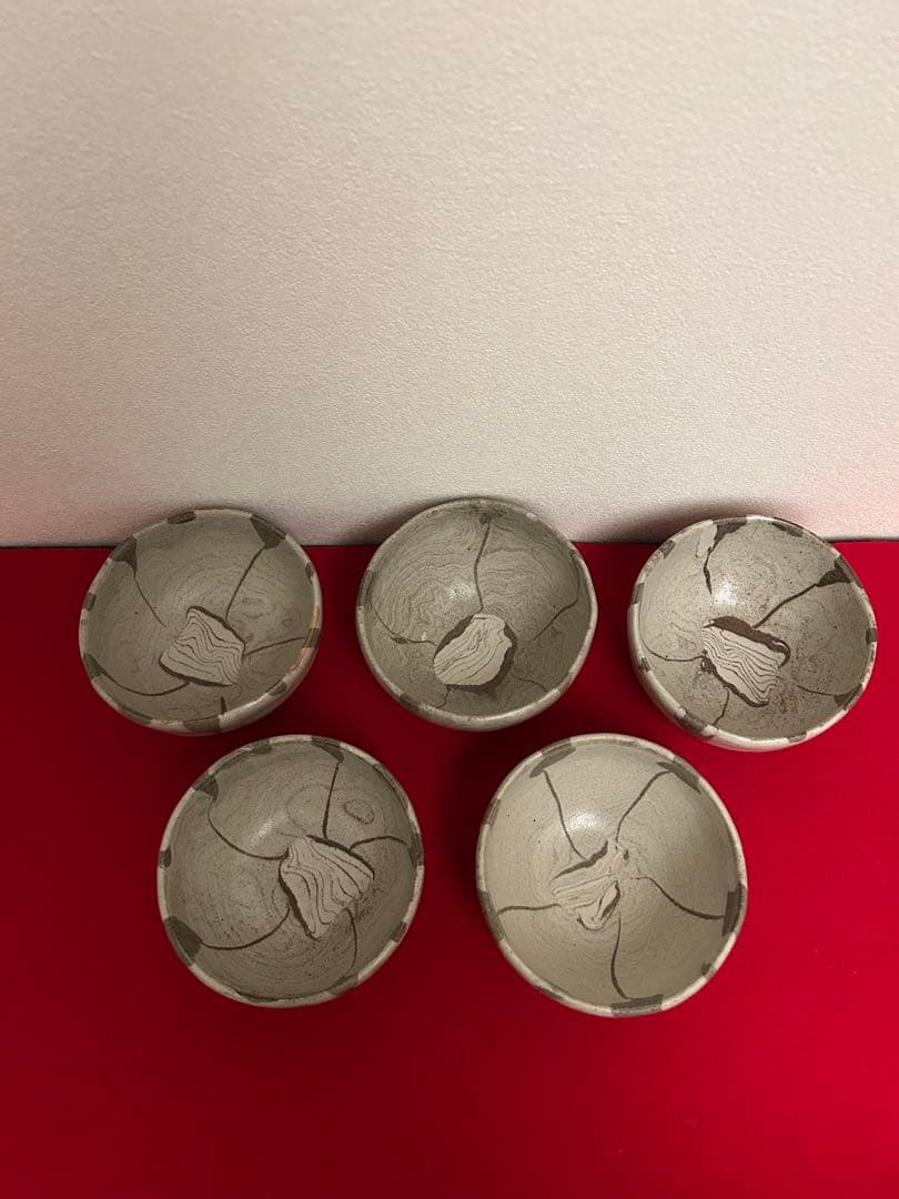 人間国宝 松井康成　練上椀　小鉢5客共　箱あり