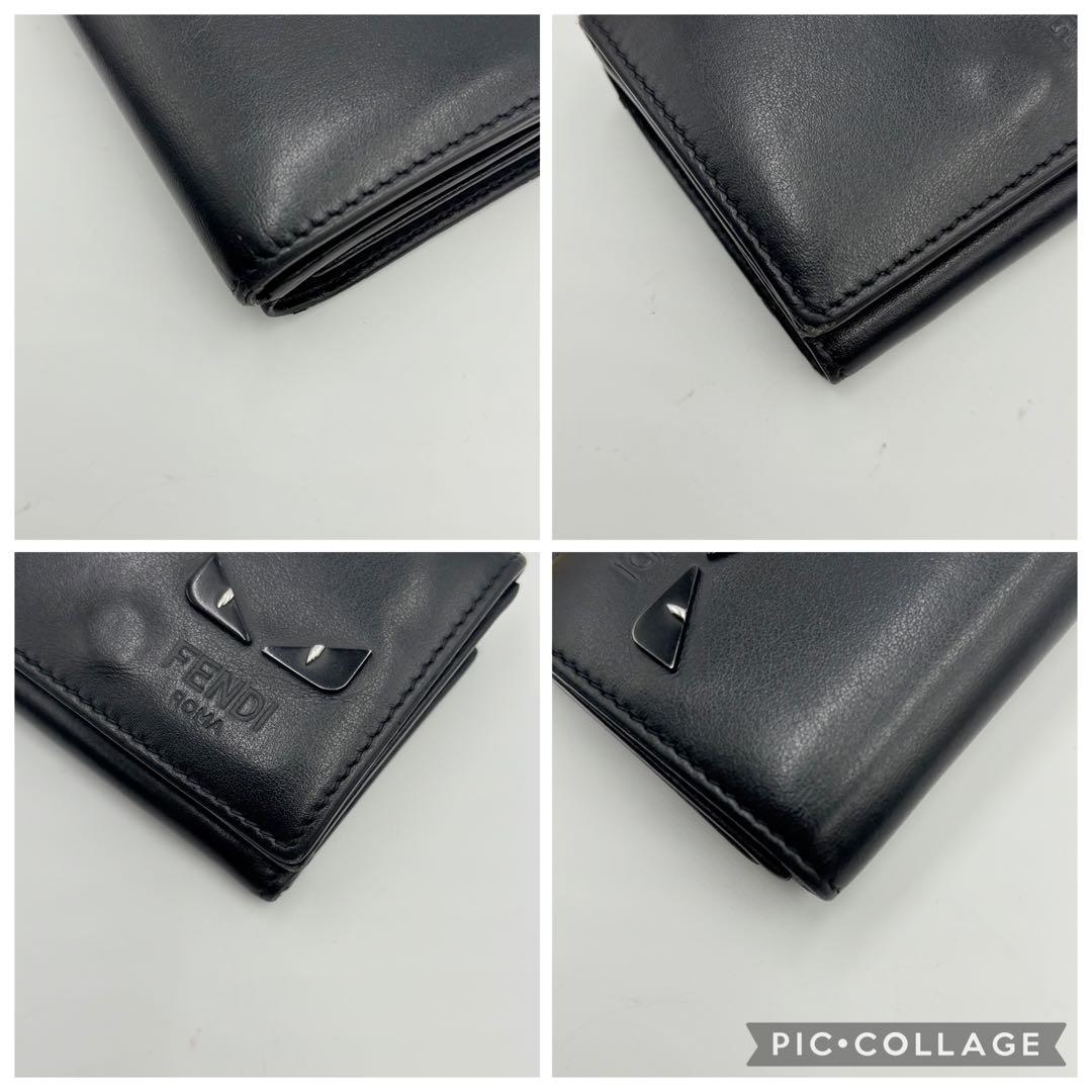FENDI モンスター バグズ 折り財布 コンパクトウォレット レザー ブラック