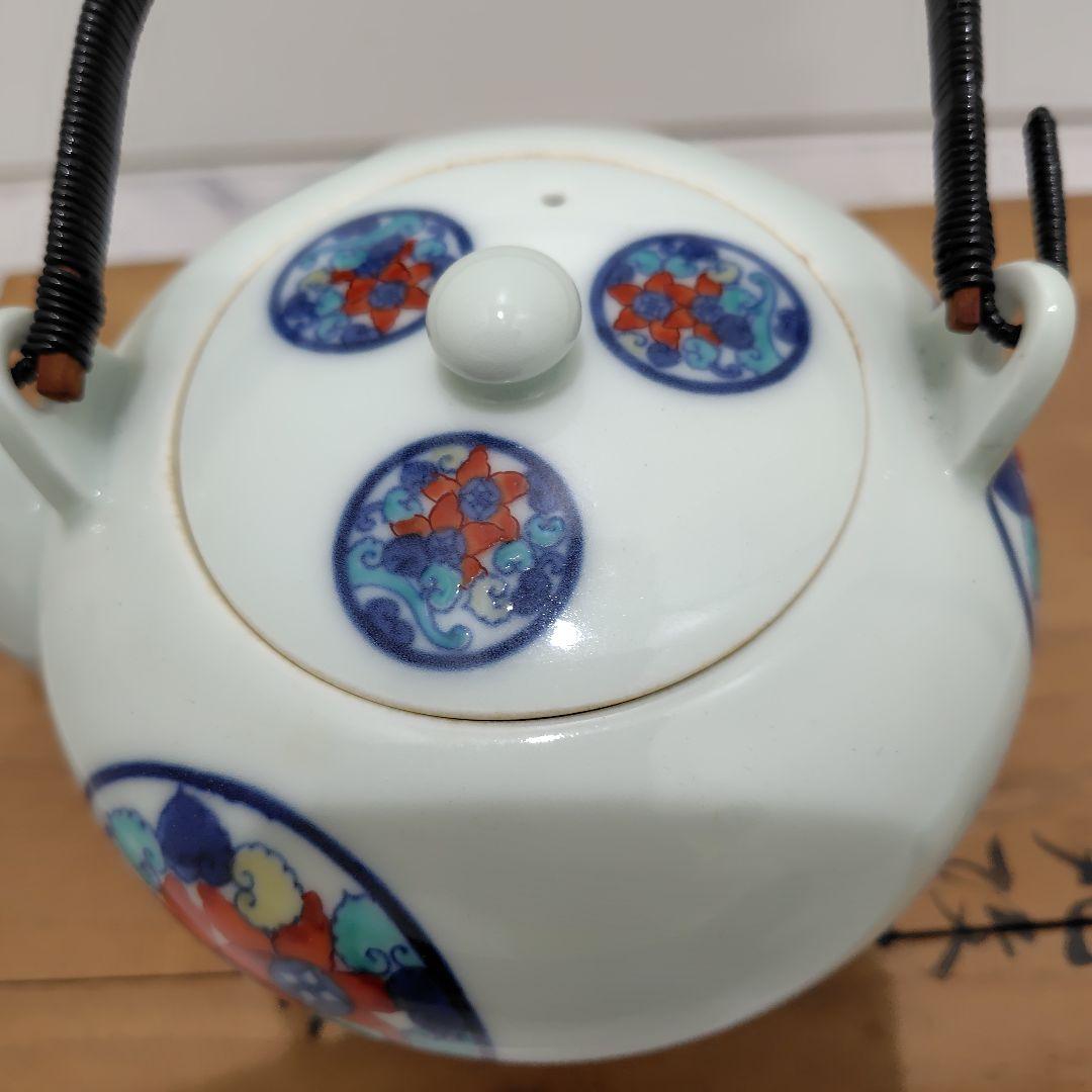 今泉今右衛門(有田焼)茶道具セット 青赤花柄急須と茶碗