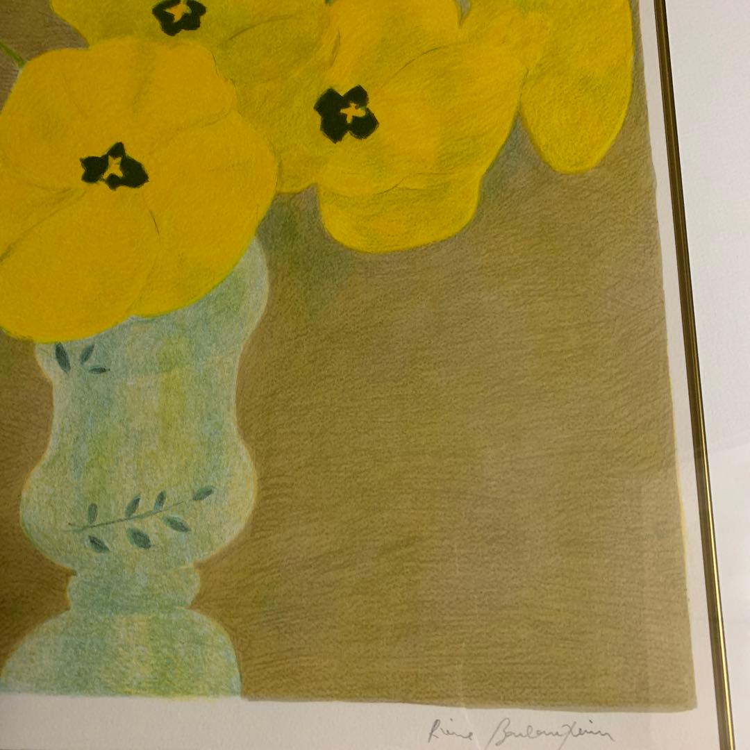 ピエールボンコンパン花瓶の花 リトグラフ 金色フレーム