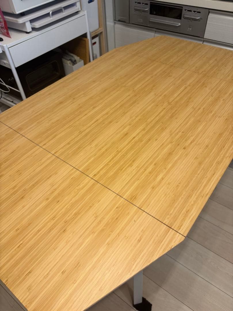 IKEA伸長式　ドロップリーフテーブル, 竹/ホワイト