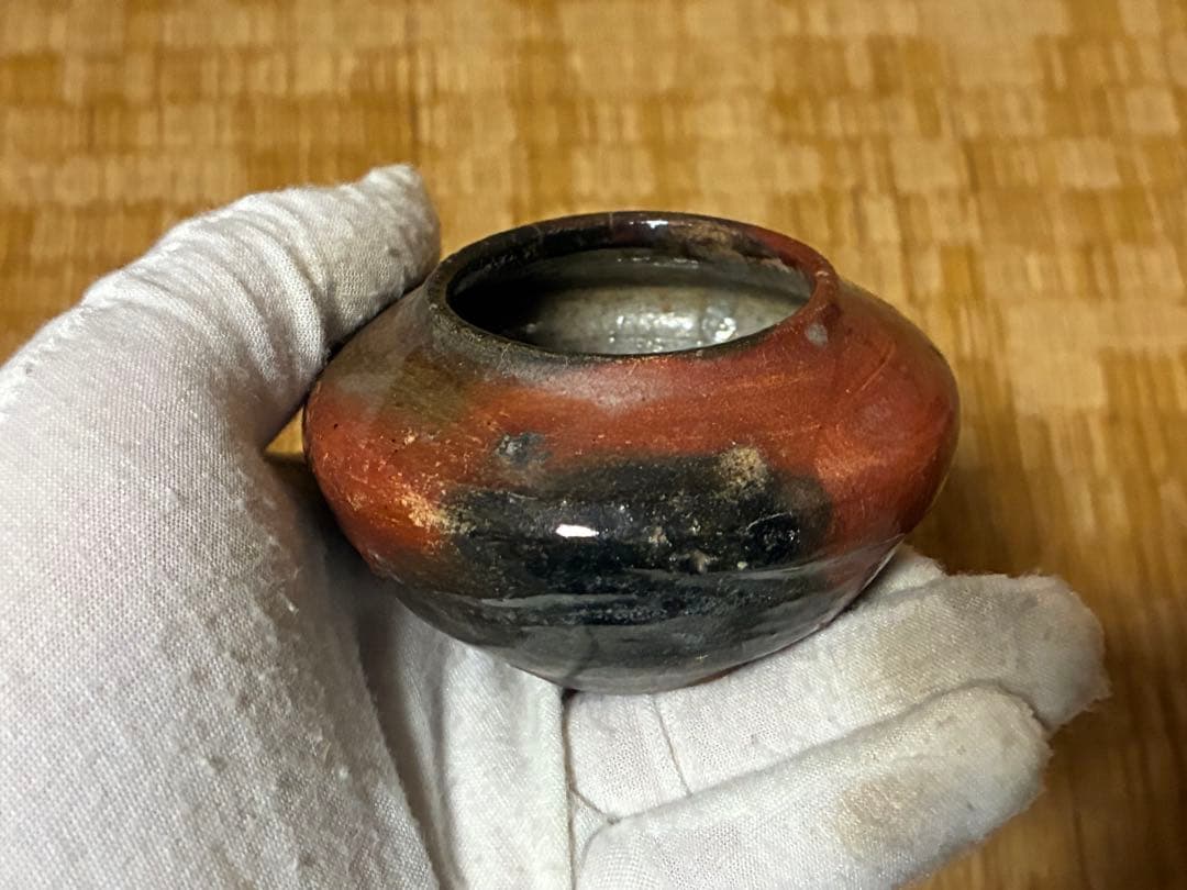 古陶器 赤楽 茶入 印あり 煎茶道具 箱付